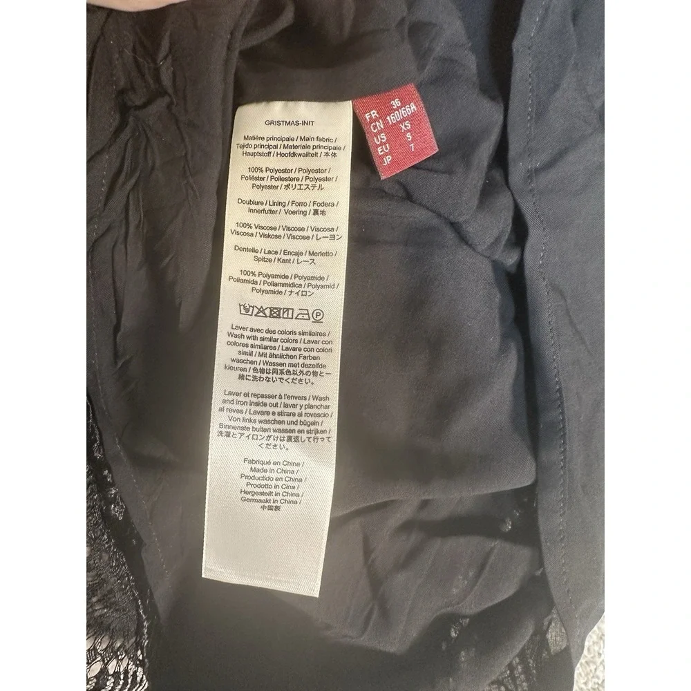 Comptoir des Cotonniers Black Crushed Velvet Lace Trim‎ Skirt Size XS In EUC - Picture 7 of 8